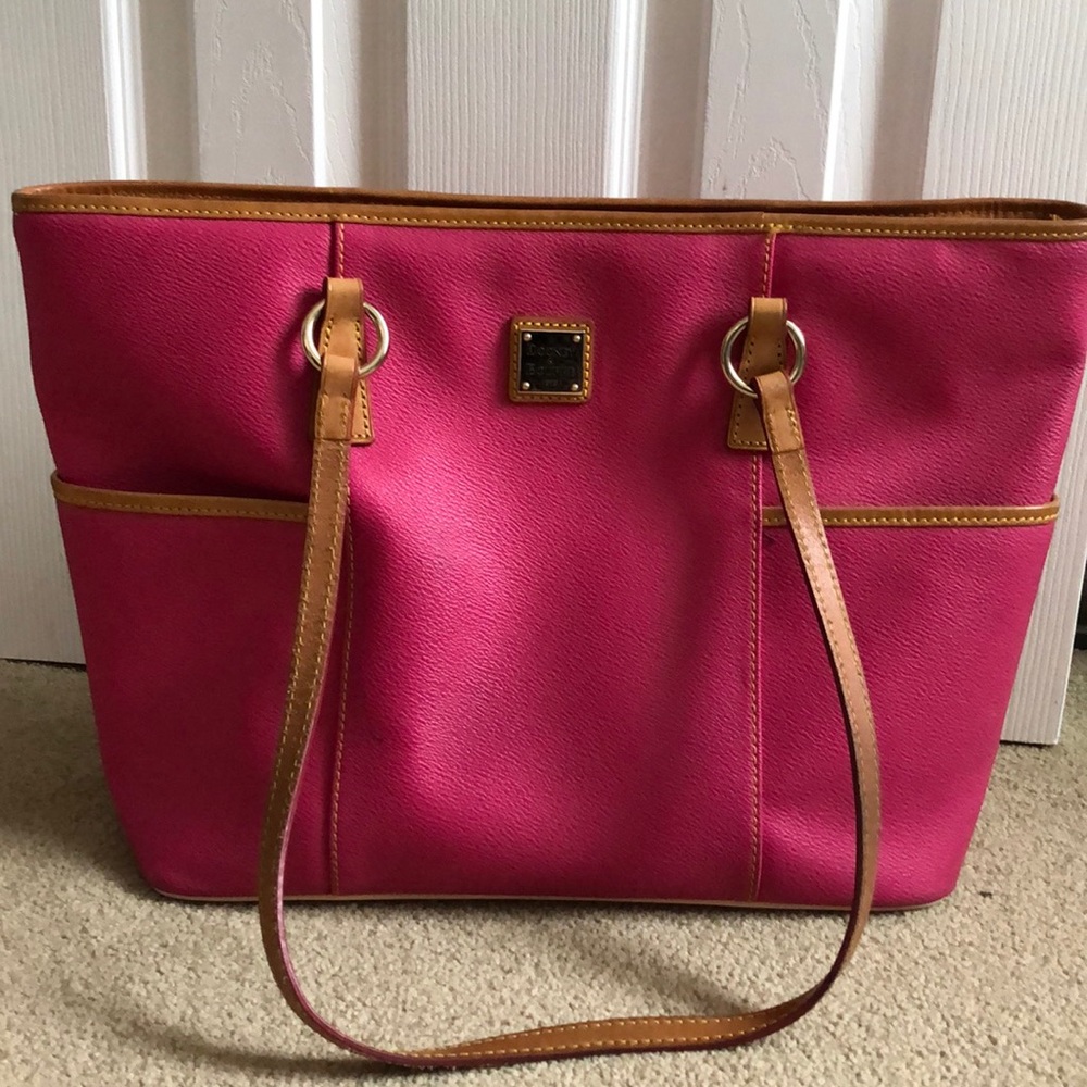 Fuchsia Tote Bag with Tan Trim - Branded Designer Style